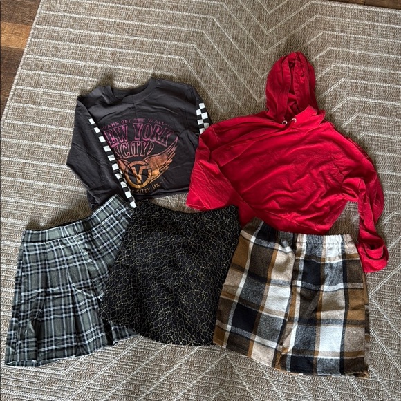 Small/xsmall Bundle Red Hoodie and Graphic Sweatshirt with Plaid Skirts - Picture 1 of 10